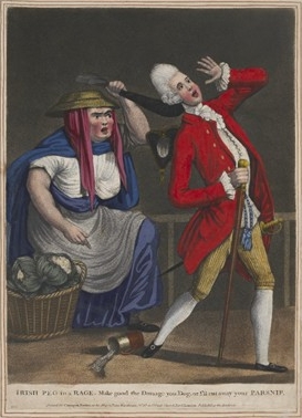 Carington Bowles, 'Irish Peg in a rage. Make good the damage you dog, or I'll cut away your parsnip' (1773) [Trustees of the British Museum]